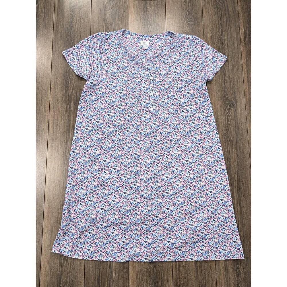 Aria Collection Womens 2X Floral Short Sleeve Button Henley Dress Blue Pink
